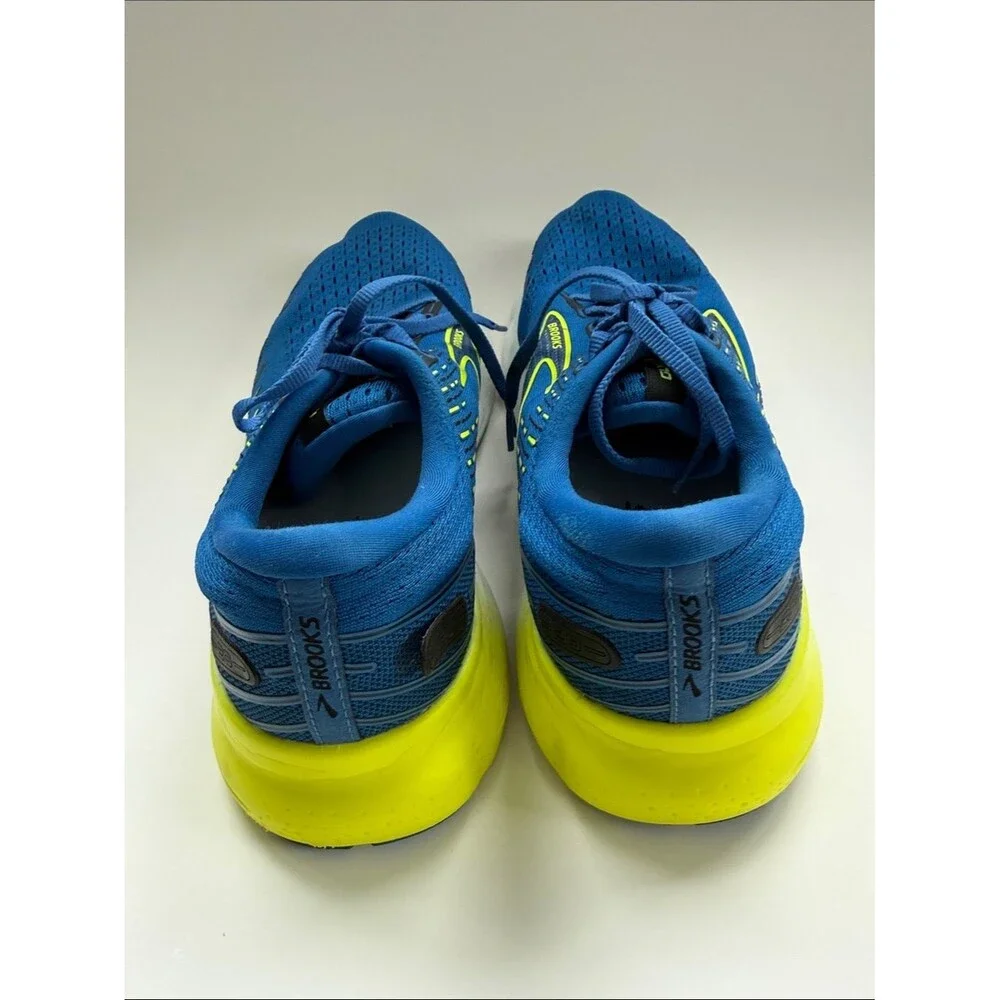Brooks Blue Glycerin Running Shoes Bright Yellow Soles Men’s 10.5